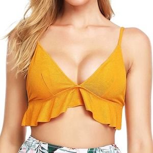 NEW Selfiego Orange Ruffle Bikini Swim Top